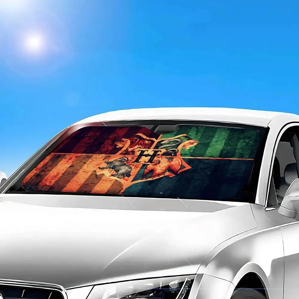 Premium Auto Windshield Sun Shade Personalized Picture Block Uv Rays Sun Visor Protector Car Sunshade Movie H H H Harry Logo Potteres for Cars, Trucks & SUVs
