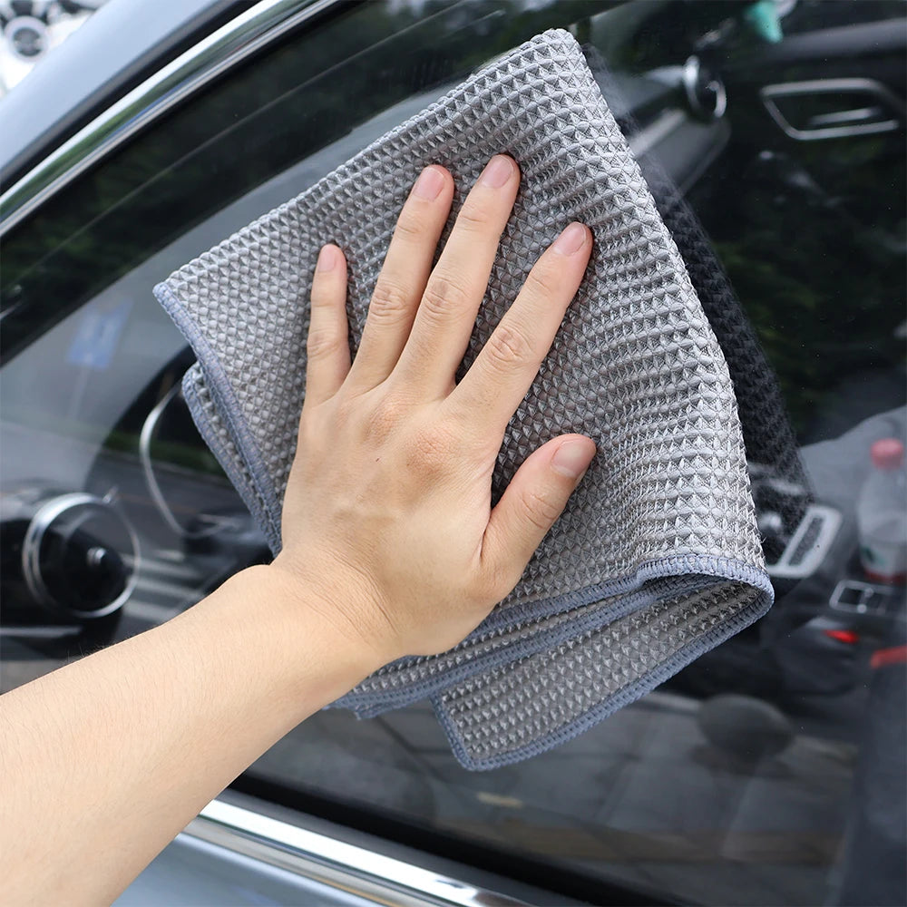 Premium Autobright 40X40Cm Glass Cleaning Towel Yellow Grey Wash Towels Car Detailing Drying Cloth Kitchenware Cleaning  Accessories for Cars, Trucks & SUVs
