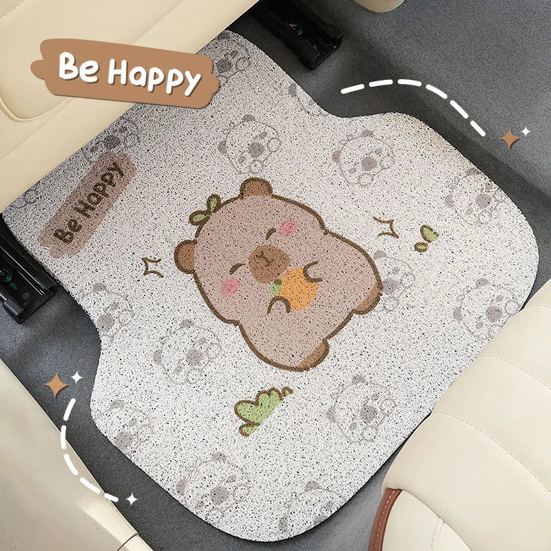Premium Capybara Cute Cartoon Car Floor Mat Anti Slip Dirt Resistant Universal Silk Ring Foot Mat For Vehicle Interior Protection for Cars, Trucks & SUVs
