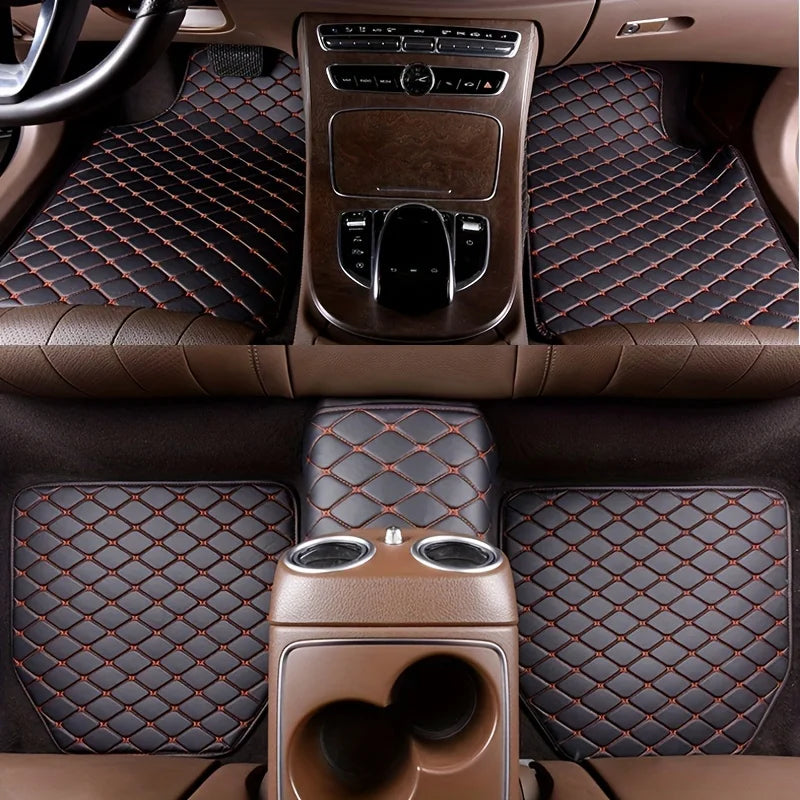 Premium 5Pcs Car Floor Mats Pu Leather Waterproof Auto Foot Pad Protector Pads Fashion Universal Car Carpet Cushion For All Seasons for Cars, Trucks & SUVs