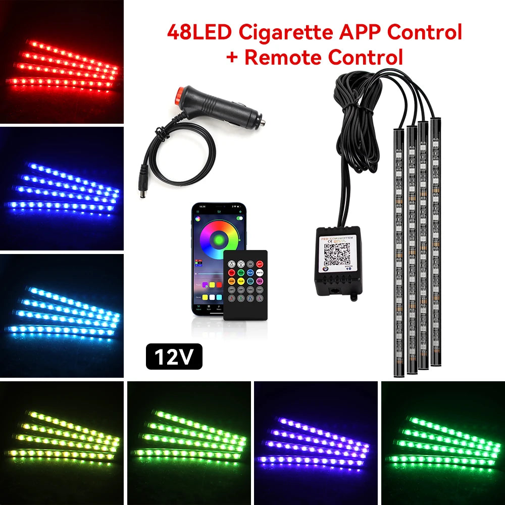 Premium Neon 48 72 Led Car Interior Ambient Foot Light With Usb Wireless Remote Music App Control Auto Rgb Atmosphere Decorative Lamps for Cars, Trucks & SUVs