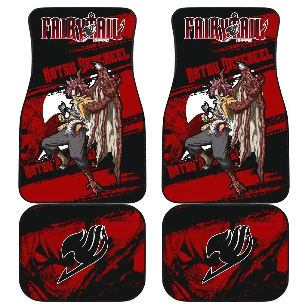 Premium Anime Fairy Tail Car Floor Mat Vintage Black Carpet Anti Slip Rubber Mat Pack Of 4 Car Accessories Car Floor Mats for Cars, Trucks & SUVs