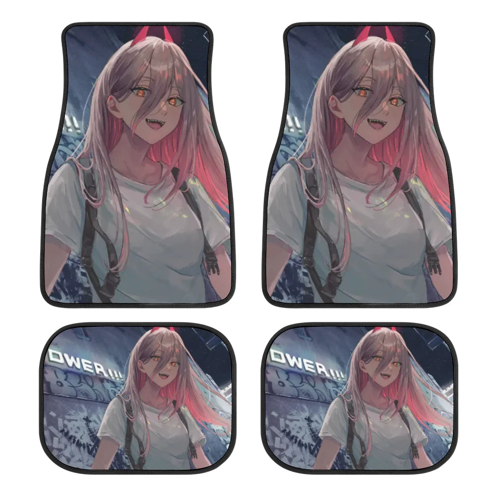 Premium Anime Chainsaw Man Universal Fit Front/Rear 4 Pcs Horrible Full Set Print Custom Design Carpet Car Suv Truck Floor Mats Doormat for Cars, Trucks & SUVs