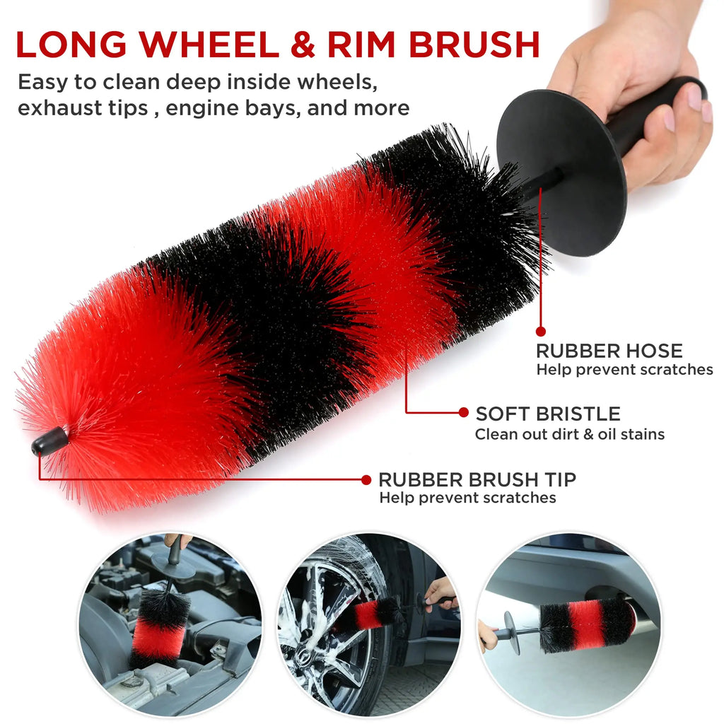 Premium Untior Wheel Tire Brush Set Long Soft Bristle Detail Brushes Microfiber Cleaning Cloth For Cleaning Wheel Car Detailing Kit for Cars, Trucks & SUVs