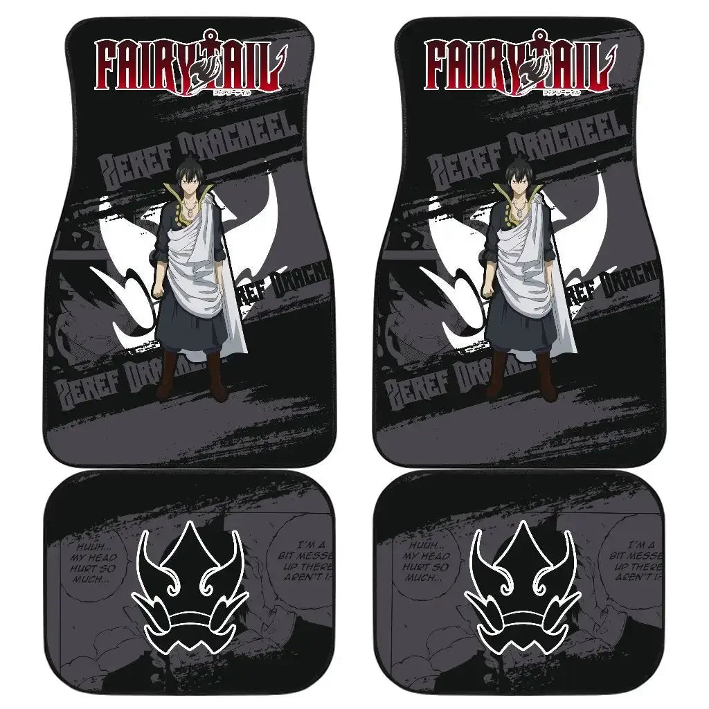 Premium Anime Fairy Tail Car Floor Mat Vintage Black Carpet Anti Slip Rubber Mat Pack Of 4 Car Accessories Car Floor Mats for Cars, Trucks & SUVs