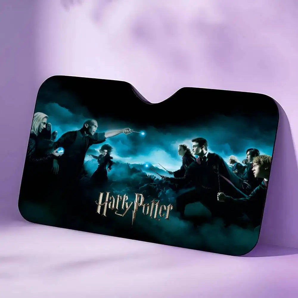 Premium Auto Windshield Sun Shade Personalized Picture Block Uv Rays Sun Visor Protector Car Sunshade Movie H H H Harry Logo Potteres for Cars, Trucks & SUVs