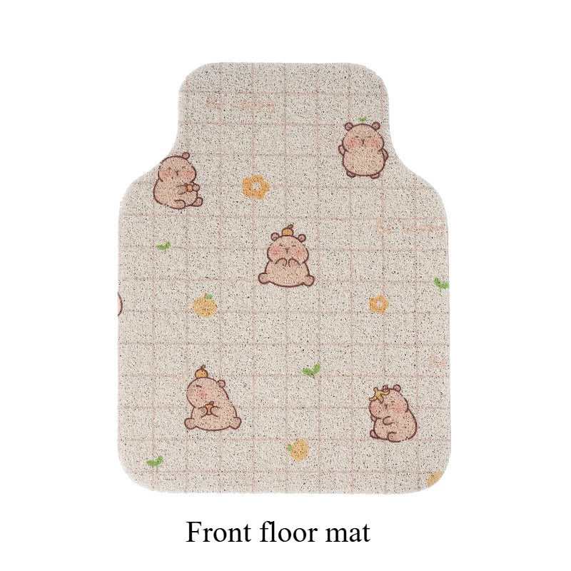 Premium Capybara Cute Cartoon Car Floor Mat Anti Slip Dirt Resistant Universal Silk Ring Foot Mat For Vehicle Interior Protection for Cars, Trucks & SUVs