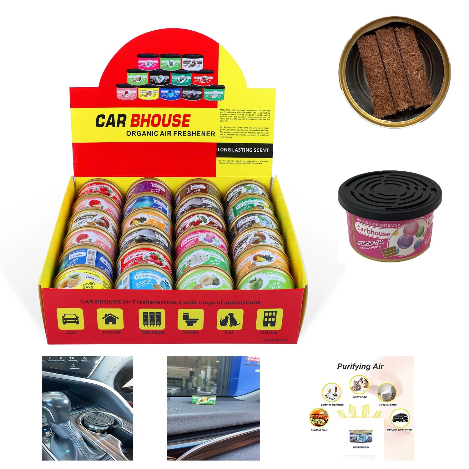 Premium Car Air Fresheners: Lemon Scent | Organic Cans | Odor Eliminator Essential | Long Lasting | Strong Fragrance | For Home Closet for Cars, Trucks & SUVs