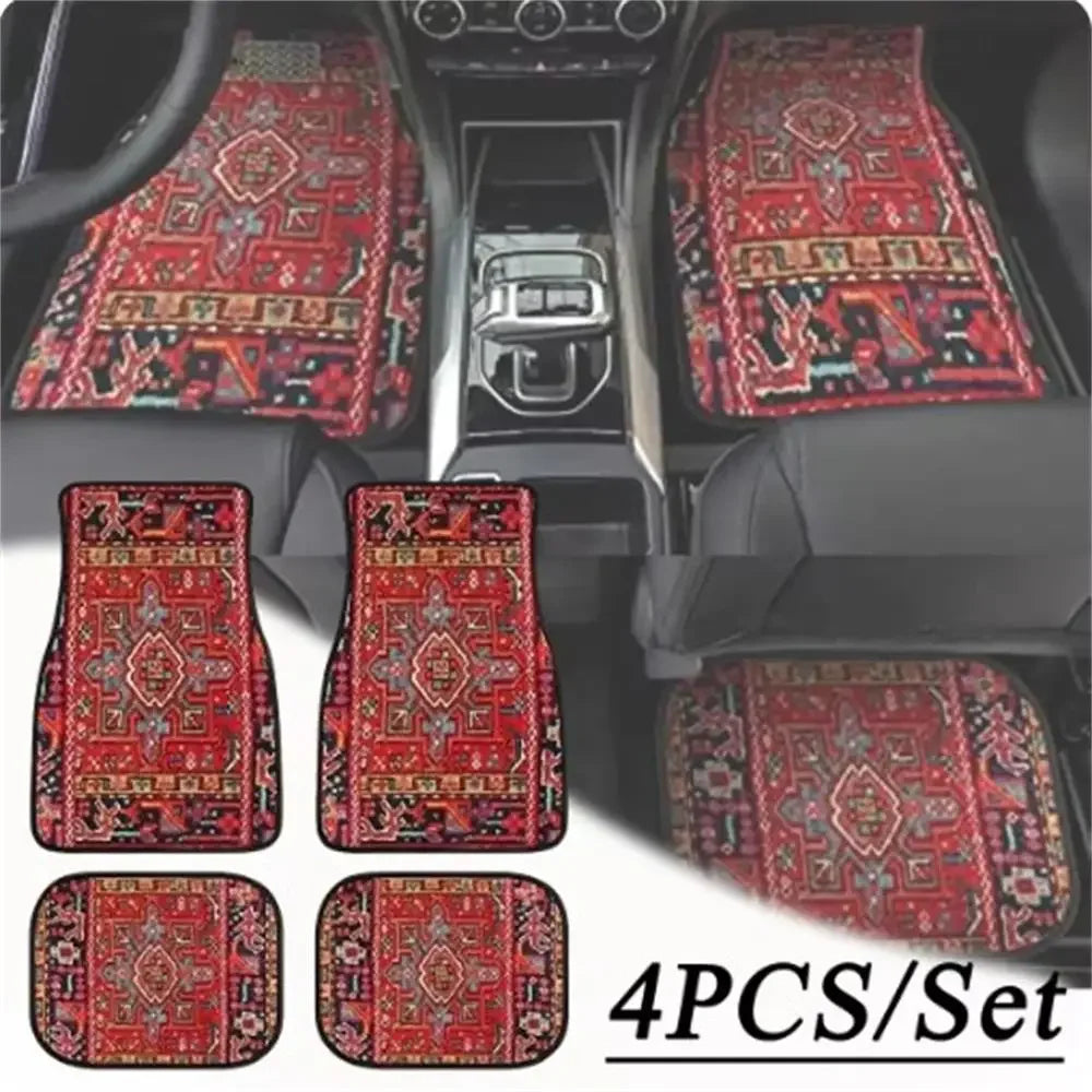 Premium 4 Pcs Car Floor Mats Bohemian Pattern European Ethnic Auto Rubber Carpet Universal Interior Accessories For Front And Rear Seats for Cars, Trucks & SUVs