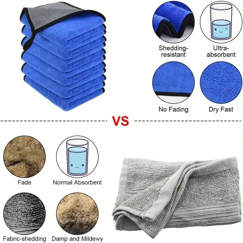Premium 1 4Pcs Microfiber Car Washing Towel Soft Quick Drying Windows Mirrors Wiping Rags Home Double Layer Cleaning Cloths 500Gsm for Cars, Trucks & SUVs