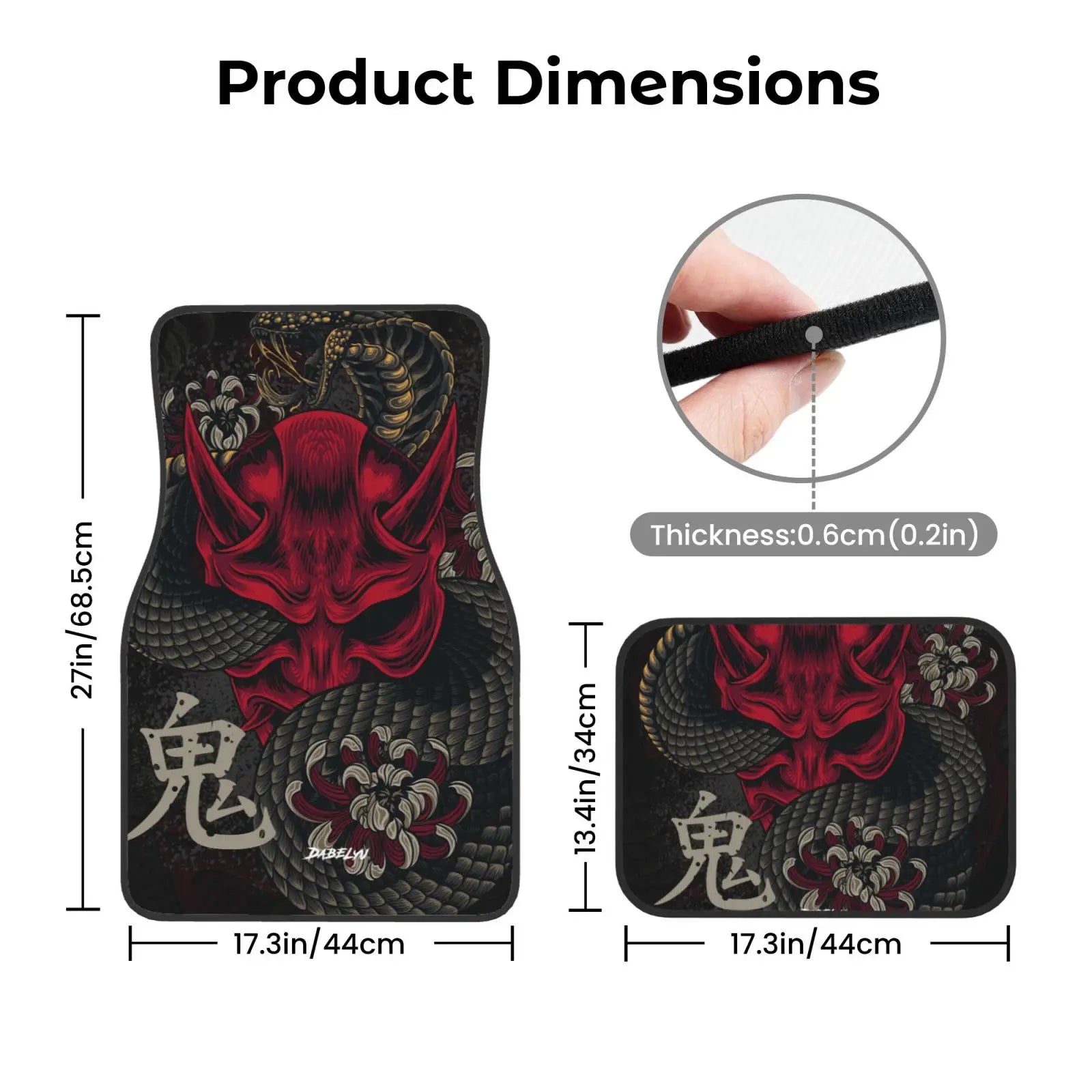 Premium Japanese Art Oni Mask Snake Car Floor Mat 4 Piece Set Suitable For All Car Floor Mat Accessories Crystal Velvet Floor Mats for Cars, Trucks & SUVs
