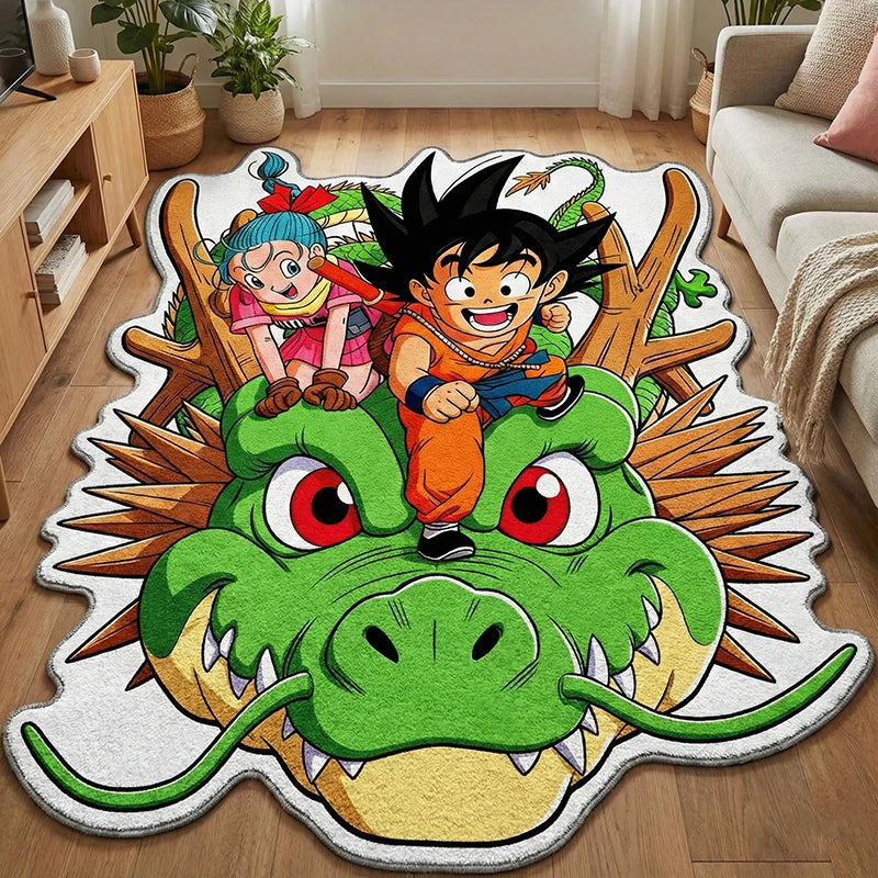 Premium Dragon Ball Rug Mat: Goku & Bulma Design Cozy Accent For Anime Themed Room Spaces for Cars, Trucks & SUVs