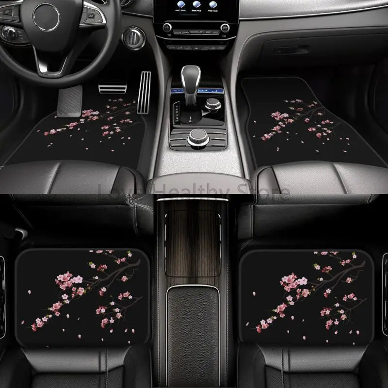 Premium Japanese Sakura Cherry Blossoms Floor Mats Of 4 Pieces Car Front And Rear Foot Mat With Rubber Backing Car Accessories Universal for Cars, Trucks & SUVs