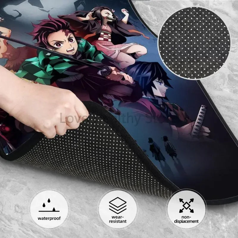 Premium Demon Slayer Anime Car Foot Mats Set Of 4 Floor Mats Decor With Non Slip Black Anti Skid Backing for Cars, Trucks & SUVs