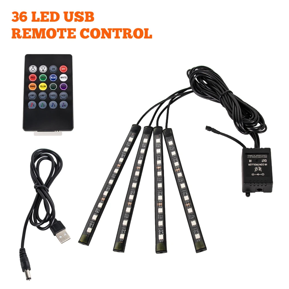 Premium Neon 48 72 Led Car Interior Ambient Foot Light With Usb Wireless Remote Music App Control Auto Rgb Atmosphere Decorative Lamps for Cars, Trucks & SUVs