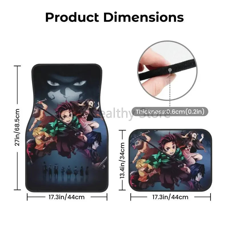 Premium Demon Slayer Anime Car Foot Mats Set Of 4 Floor Mats Decor With Non Slip Black Anti Skid Backing for Cars, Trucks & SUVs