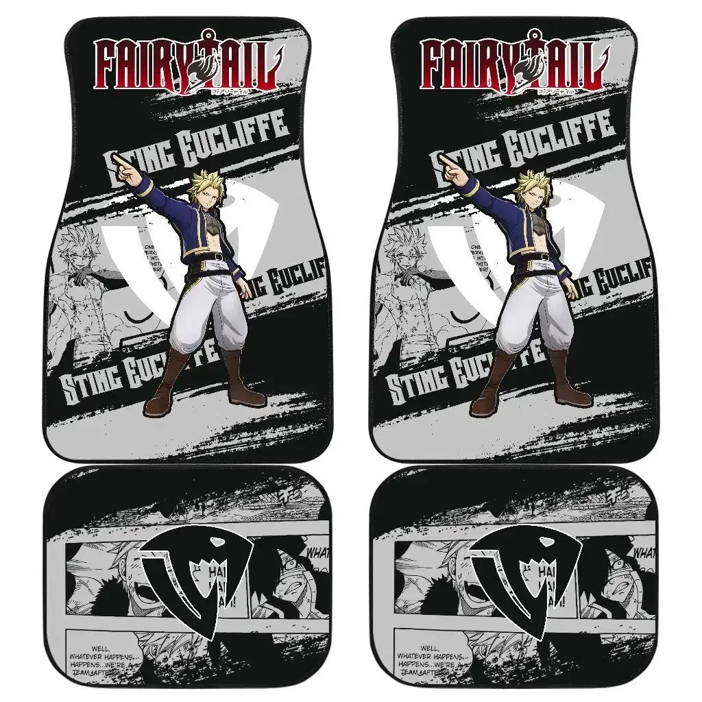 Premium Anime Fairy Tail Car Floor Mat Vintage Black Carpet Anti Slip Rubber Mat Pack Of 4 Car Accessories Car Floor Mats for Cars, Trucks & SUVs