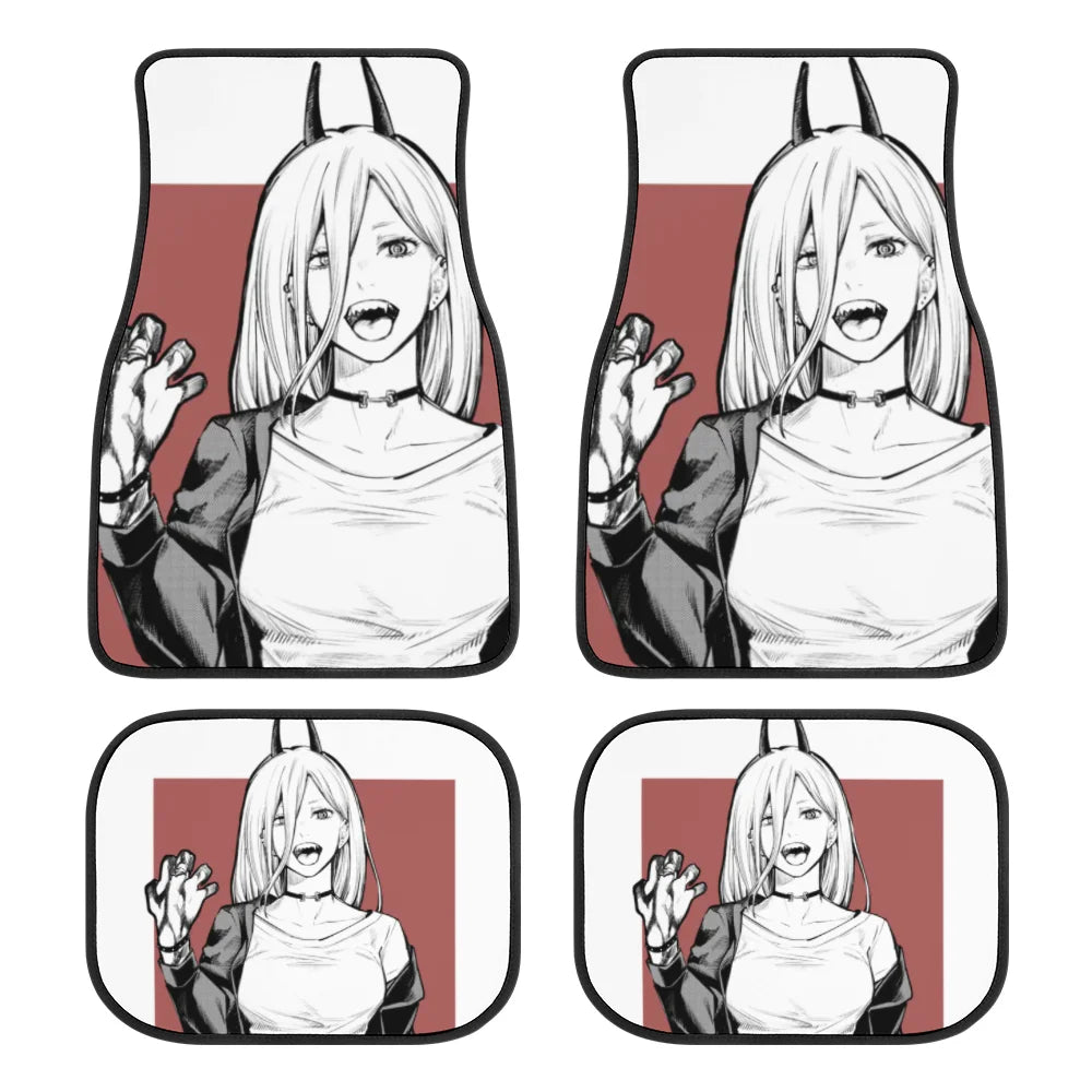 Premium Anime Chainsaw Man Universal Fit Front/Rear 4 Pcs Horrible Full Set Print Custom Design Carpet Car Suv Truck Floor Mats Doormat for Cars, Trucks & SUVs