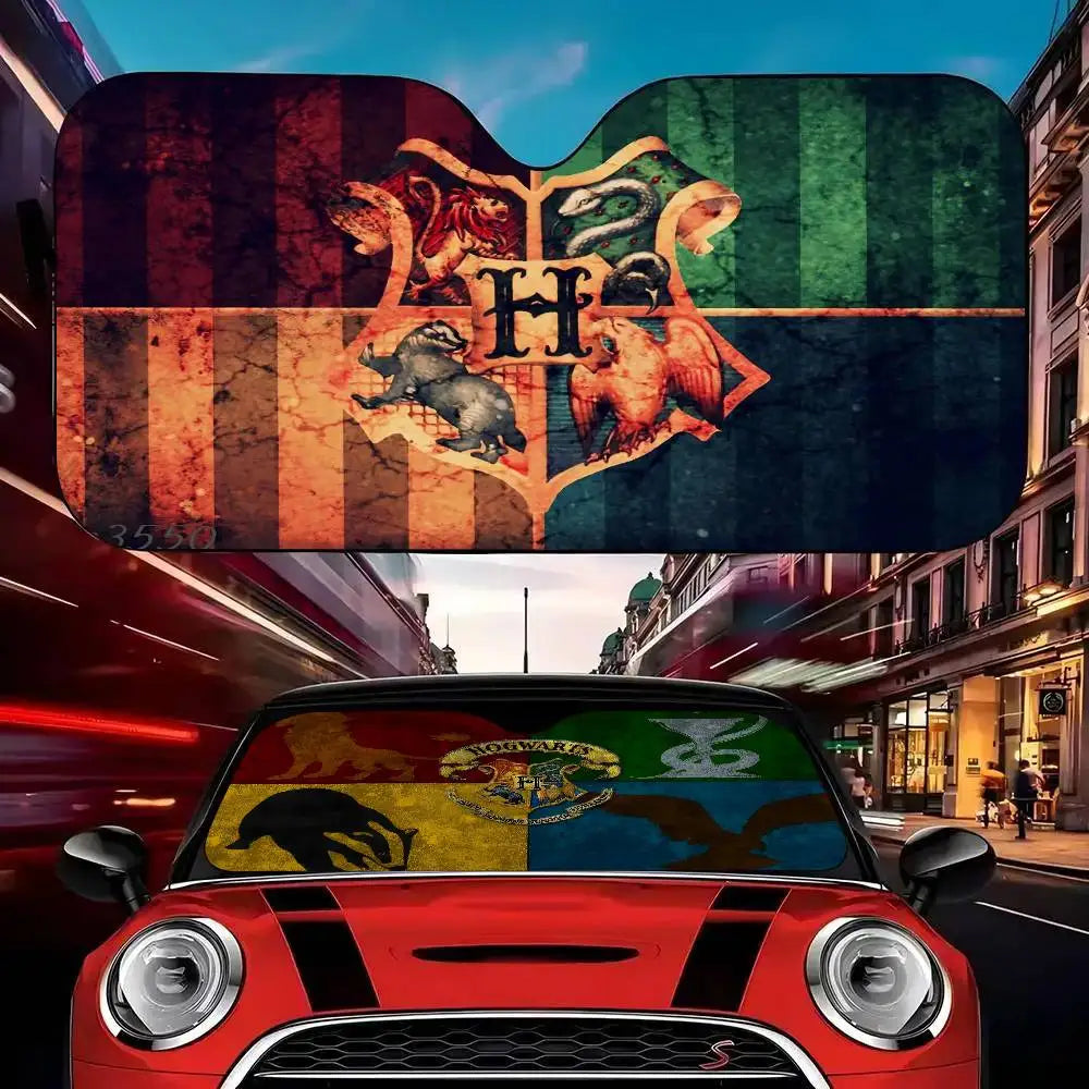 Premium Auto Windshield Sun Shade Personalized Picture Block Uv Rays Sun Visor Protector Car Sunshade Movie H H H Harry Logo Potteres for Cars, Trucks & SUVs