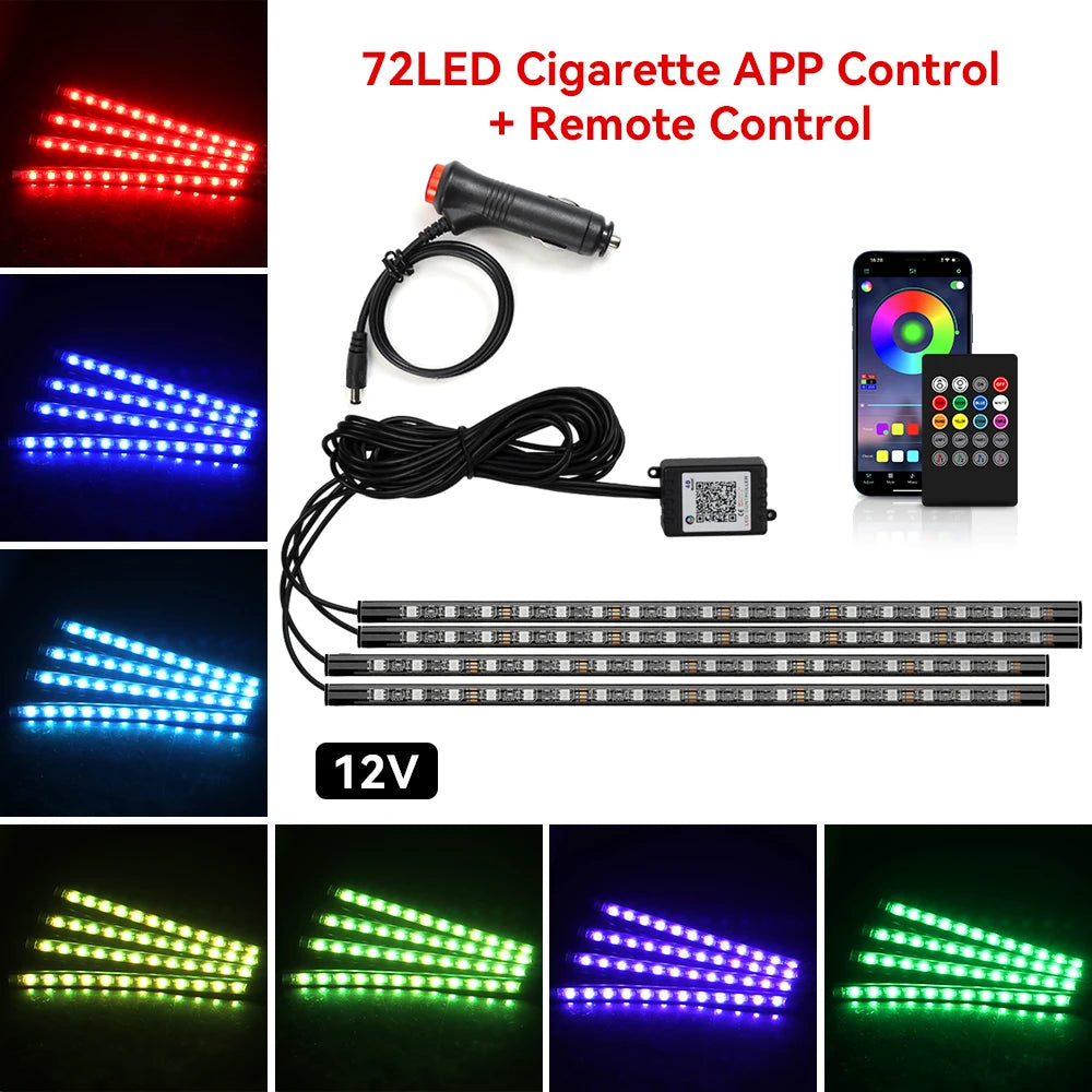 Premium Neon 48 72 Led Car Interior Ambient Foot Light With Usb Wireless Remote Music App Control Auto Rgb Atmosphere Decorative Lamps for Cars, Trucks & SUVs