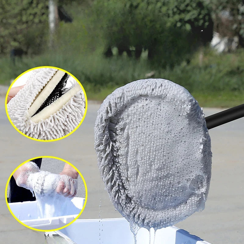 Premium Car Wash Brush Car Cleaning Brush Telescoping Long Handle Mop Soft Hair Chenille Broom Universal Window Wash Auto Accessories for Cars, Trucks & SUVs