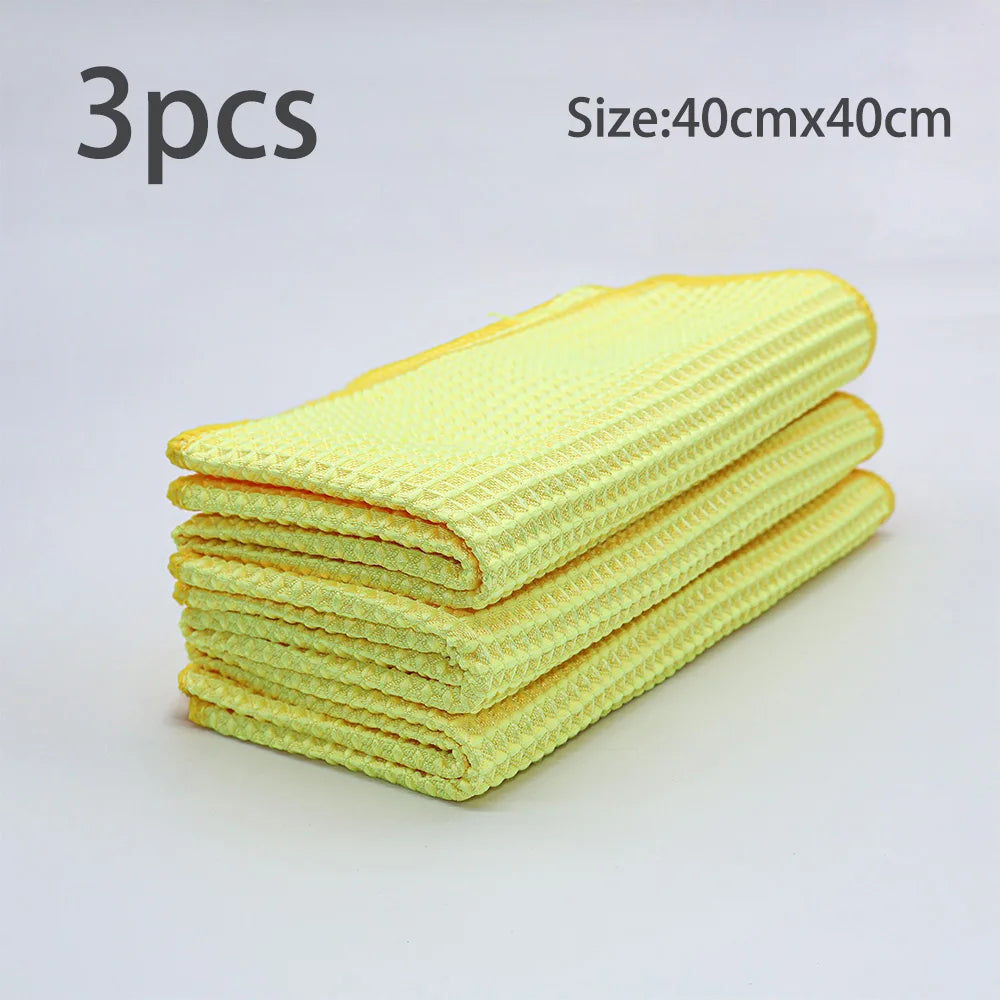 Premium Autobright 40X40Cm Glass Cleaning Towel Yellow Grey Wash Towels Car Detailing Drying Cloth Kitchenware Cleaning  Accessories for Cars, Trucks & SUVs