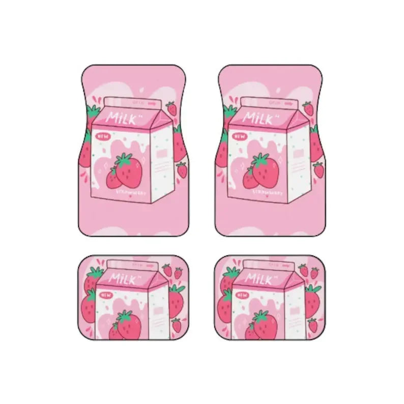 Premium Tasty Strawberry Milk Car Floor Mats, Cute Japanese Style Kawaii Anime Strawberry Milk Print Car Floor Mat, Japanese Girly Car D for Cars, Trucks & SUVs