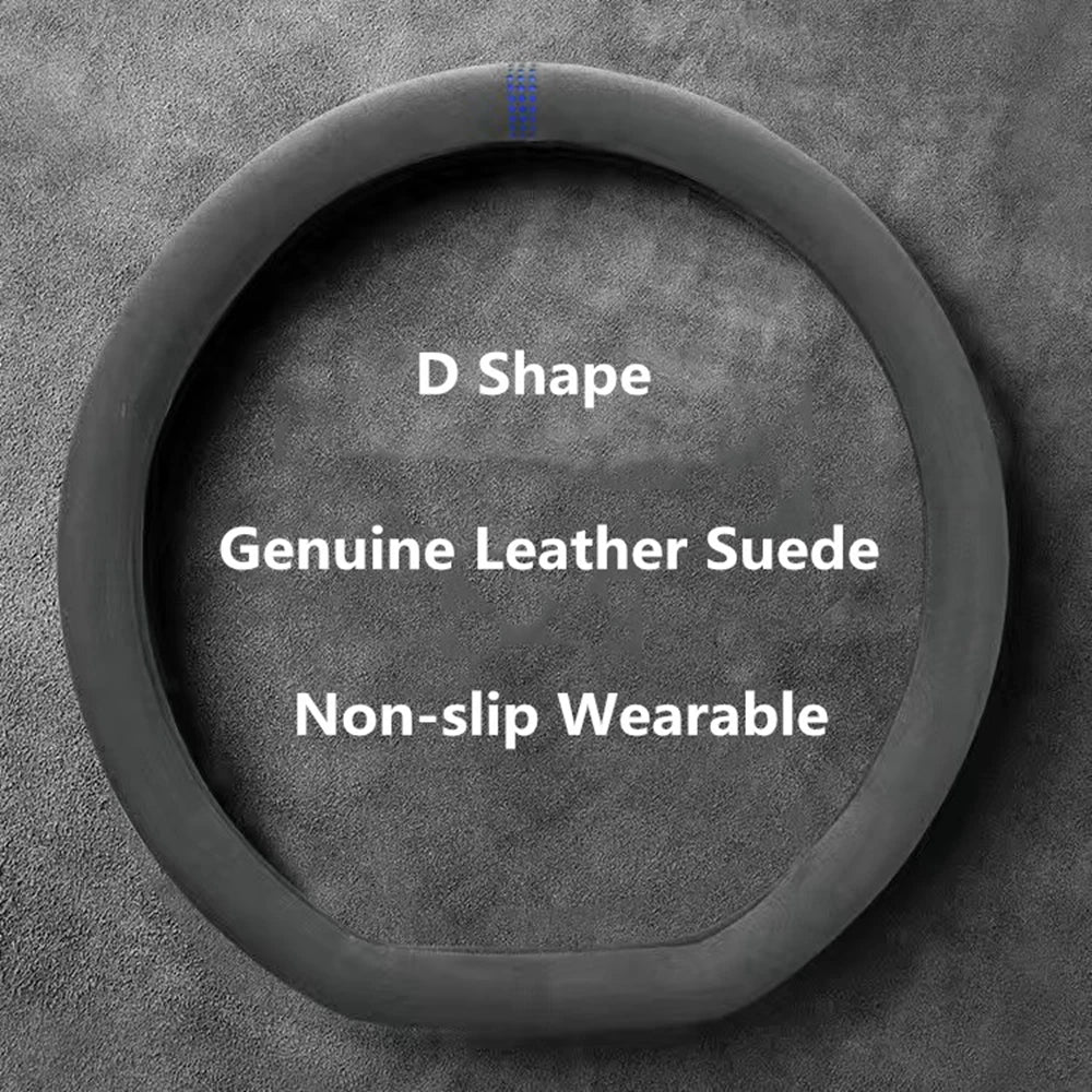 Premium Car Steering Wheel Covers Cowhide Suede Steering Wheel Cover Wrap Universal 37 38Cm Breathable Steering Covers Car Accessories for Cars, Trucks & SUVs