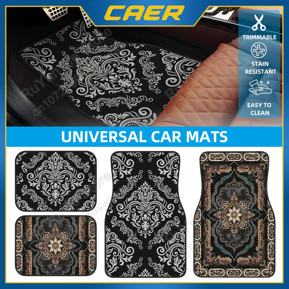 Premium 4 Pcs Car Floor Mats Bohemian Pattern European Ethnic Auto Rubber Carpet Universal Interior Accessories For Front And Rear Seats for Cars, Trucks & SUVs