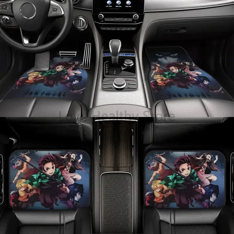 Premium Demon Slayer Anime Car Foot Mats Set Of 4 Floor Mats Decor With Non Slip Black Anti Skid Backing for Cars, Trucks & SUVs