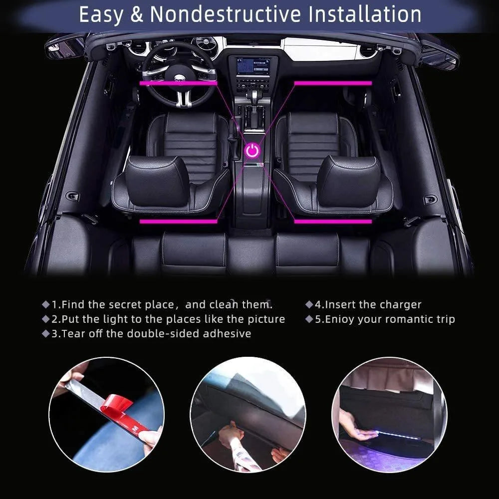 Premium Rgb Automotive Atmosphere Decorative Lamp Led Interior Light Strip Car Foot Ambient Lights With Usb Cigarette With Remote Voice for Cars, Trucks & SUVs