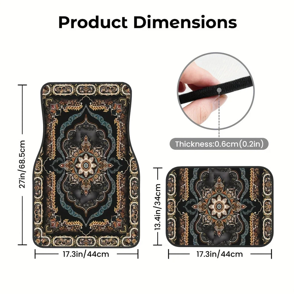 Premium 4 Pcs Car Floor Mats Bohemian Pattern European Ethnic Auto Rubber Carpet Universal Interior Accessories For Front And Rear Seats for Cars, Trucks & SUVs
