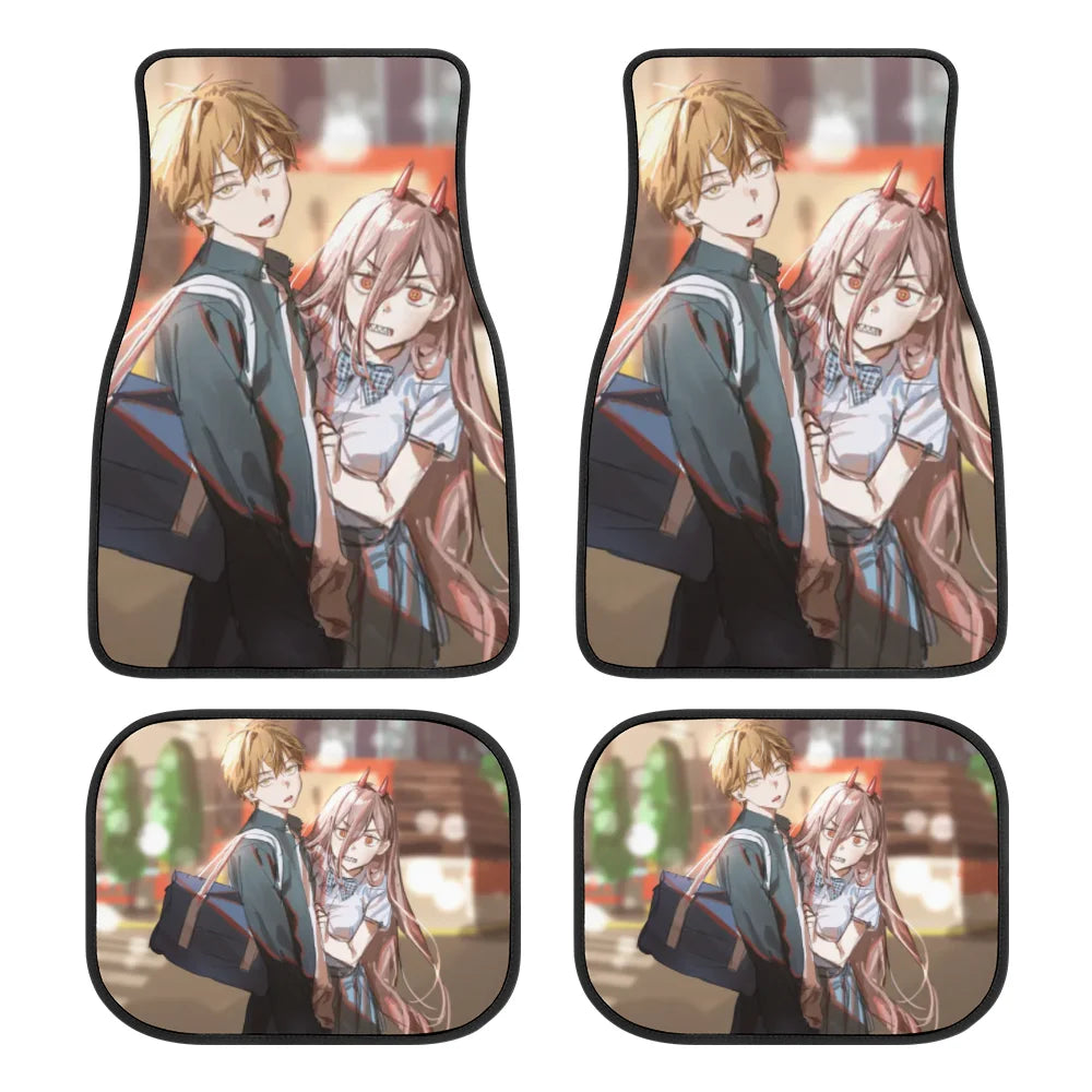 Premium Anime Chainsaw Man Universal Fit Front/Rear 4 Pcs Horrible Full Set Print Custom Design Carpet Car Suv Truck Floor Mats Doormat for Cars, Trucks & SUVs