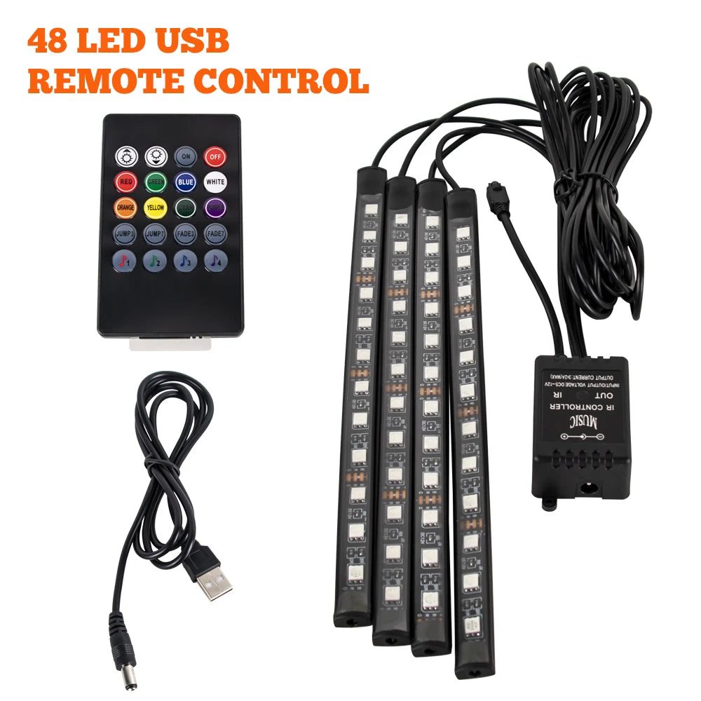 Premium Neon 48 72 Led Car Interior Ambient Foot Light With Usb Wireless Remote Music App Control Auto Rgb Atmosphere Decorative Lamps for Cars, Trucks & SUVs