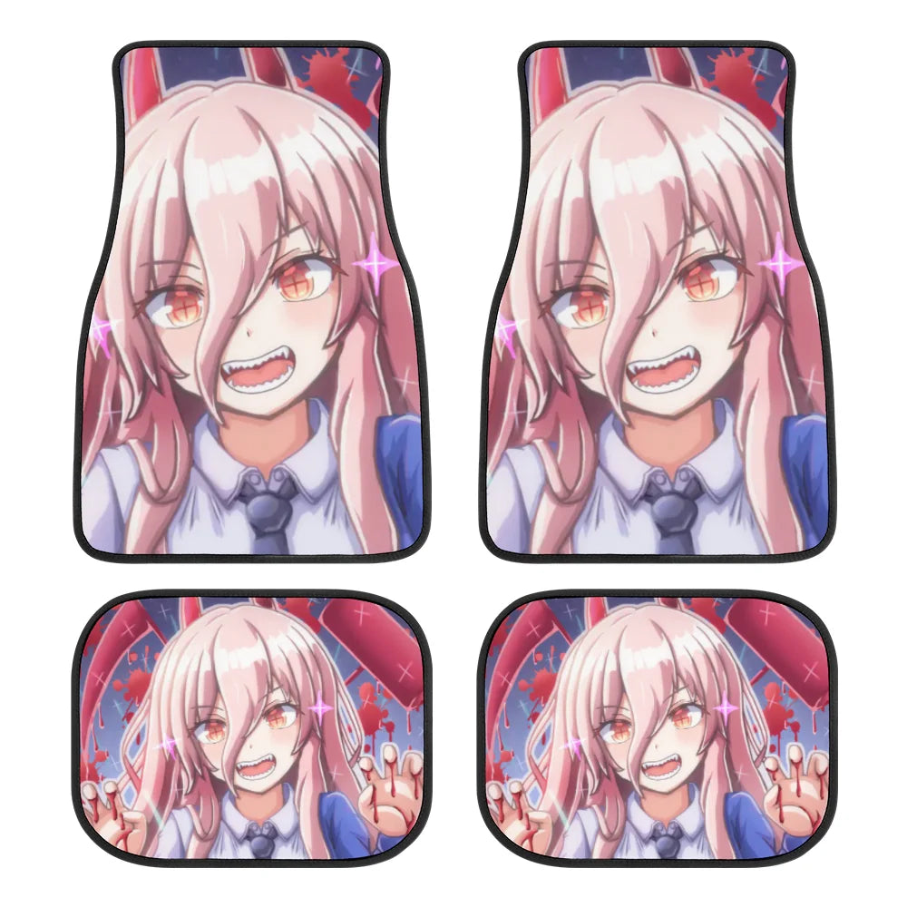 Premium Anime Chainsaw Man Universal Fit Front/Rear 4 Pcs Horrible Full Set Print Custom Design Carpet Car Suv Truck Floor Mats Doormat for Cars, Trucks & SUVs