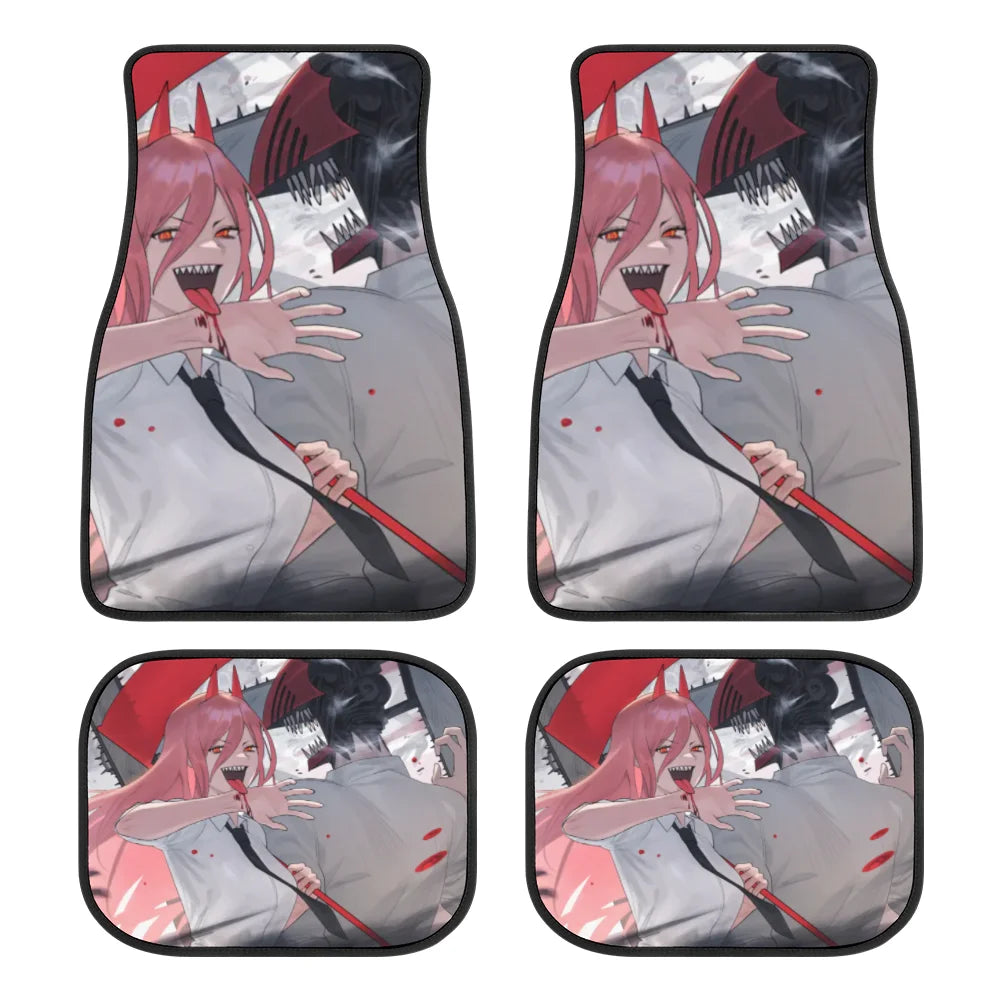 Premium Anime Chainsaw Man Universal Fit Front/Rear 4 Pcs Horrible Full Set Print Custom Design Carpet Car Suv Truck Floor Mats Doormat for Cars, Trucks & SUVs