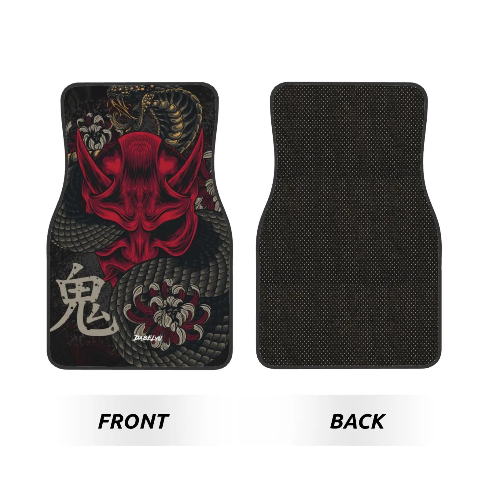 Premium Japanese Art Oni Mask Snake Car Floor Mat 4 Piece Set Suitable For All Car Floor Mat Accessories Crystal Velvet Floor Mats for Cars, Trucks & SUVs
