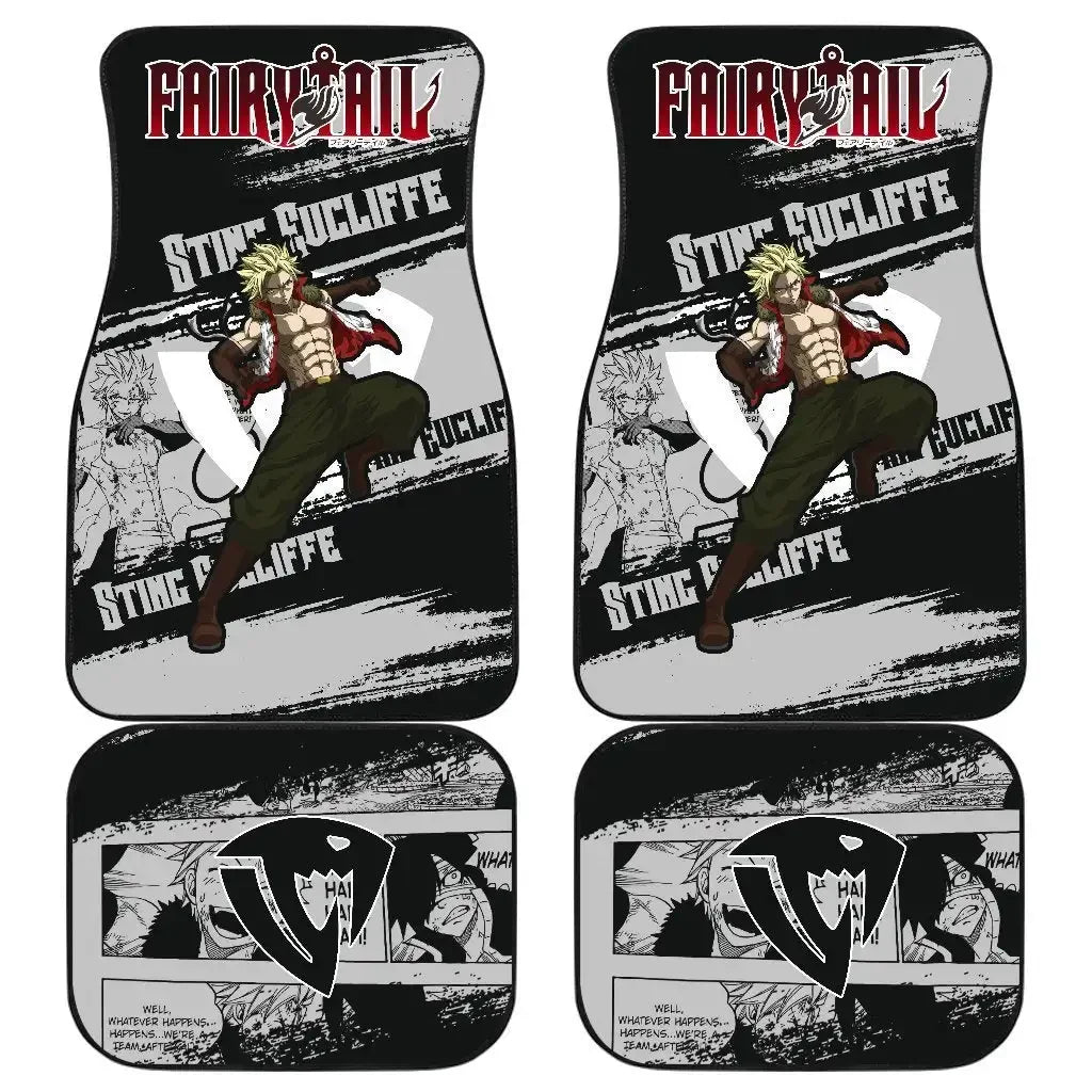 Premium Anime Fairy Tail Car Floor Mat Vintage Black Carpet Anti Slip Rubber Mat Pack Of 4 Car Accessories Car Floor Mats for Cars, Trucks & SUVs
