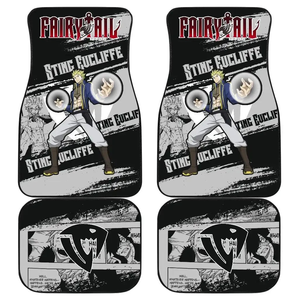 Premium Anime Fairy Tail Car Floor Mat Vintage Black Carpet Anti Slip Rubber Mat Pack Of 4 Car Accessories Car Floor Mats for Cars, Trucks & SUVs