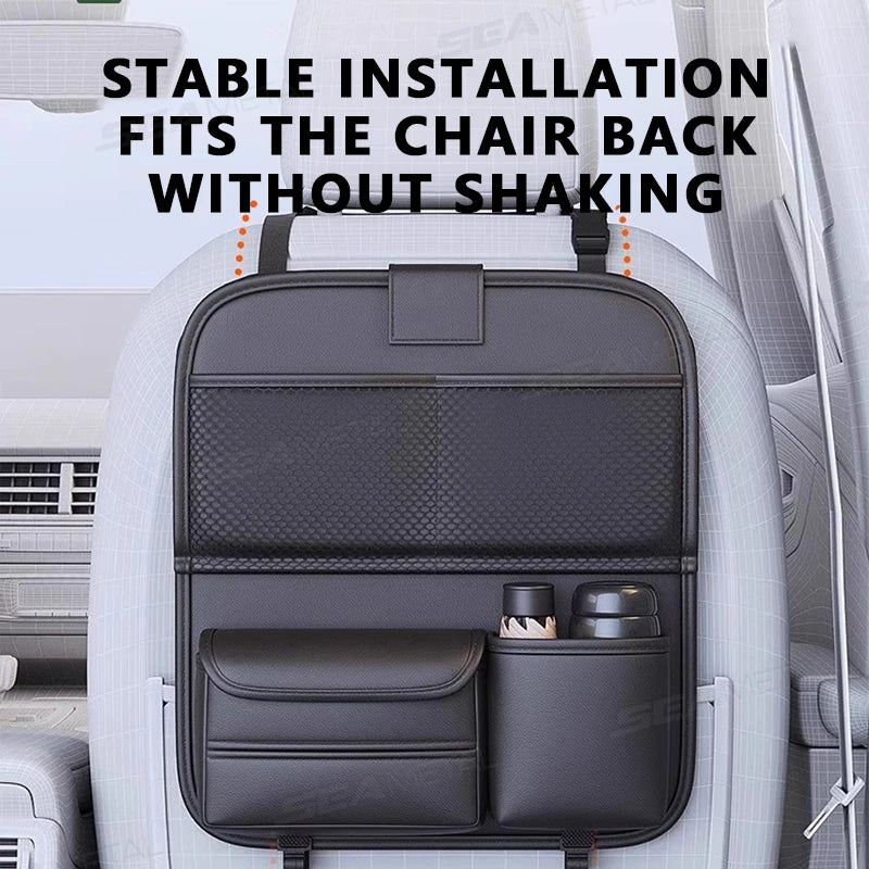 Premium Seametal Car Seat Back Storage Bag Large Capacity Multi Pocket Backseat Organizer Foldable Dining Table Tablet Tray Hanging Bag for Cars, Trucks & SUVs