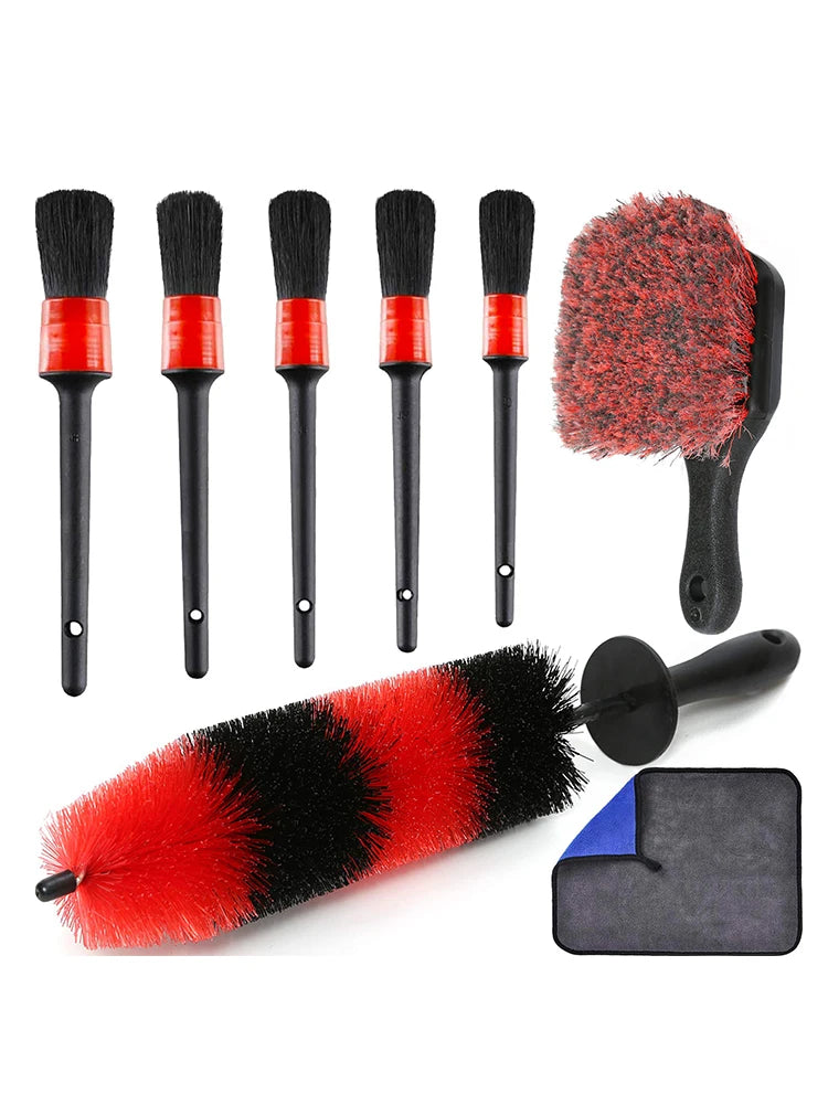 Premium Untior Wheel Tire Brush Set Long Soft Bristle Detail Brushes Microfiber Cleaning Cloth For Cleaning Wheel Car Detailing Kit for Cars, Trucks & SUVs