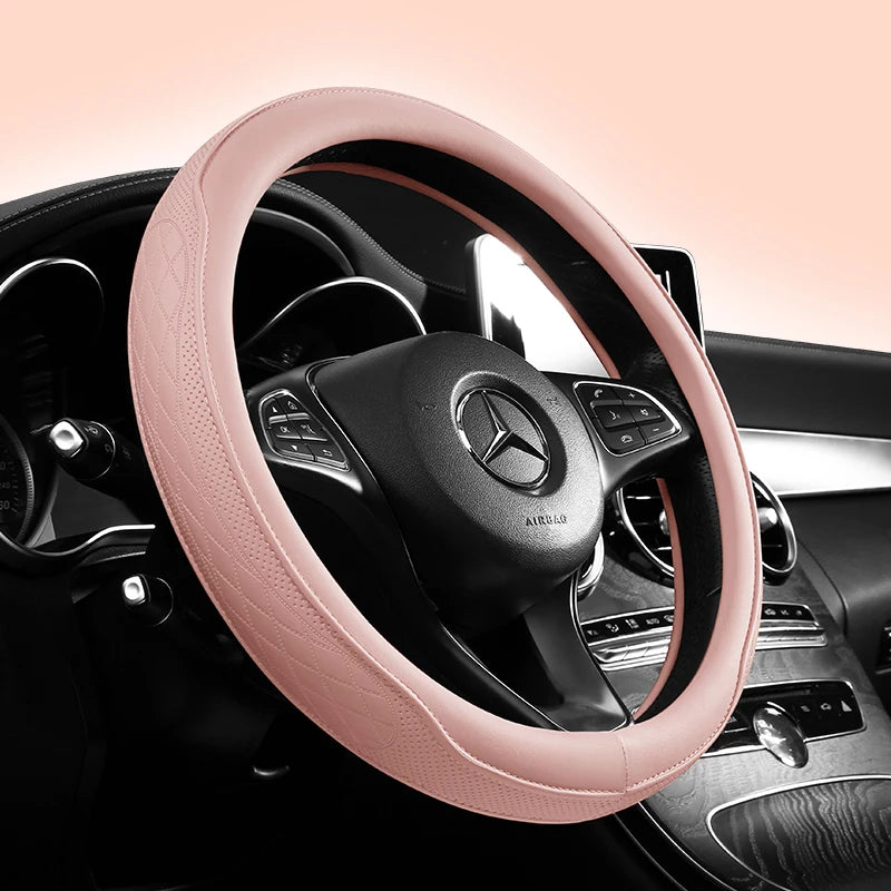 Premium Napa Leather Perforated Patchwork Car Steering Wheel Cover, Non Slip, Breathable, Universal 15 Inch (Approx. 38Cm) for Cars, Trucks & SUVs