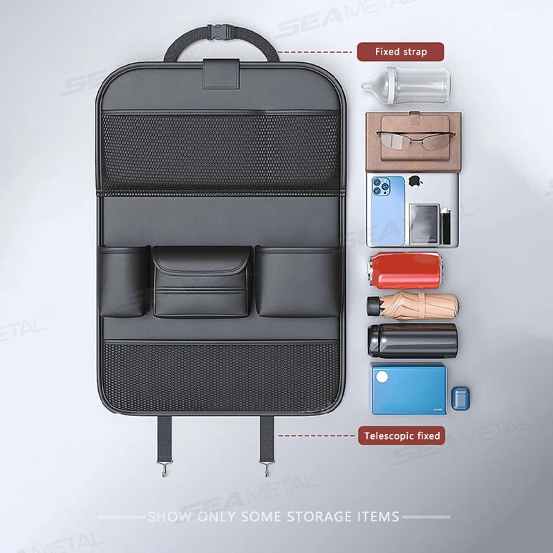 Premium Seametal Car Seat Back Storage Bag Large Capacity Multi Pocket Backseat Organizer Foldable Dining Table Tablet Tray Hanging Bag for Cars, Trucks & SUVs
