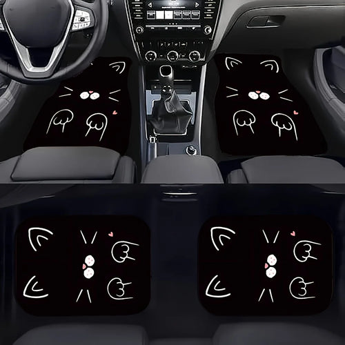 Premium 4Pcs Fit Cute Cartoon Cat Print Car Floor Mats, Front And Rear Seat All Weather Liner Protection For Most Cars, Sedans, Suv, Van for Cars, Trucks & SUVs