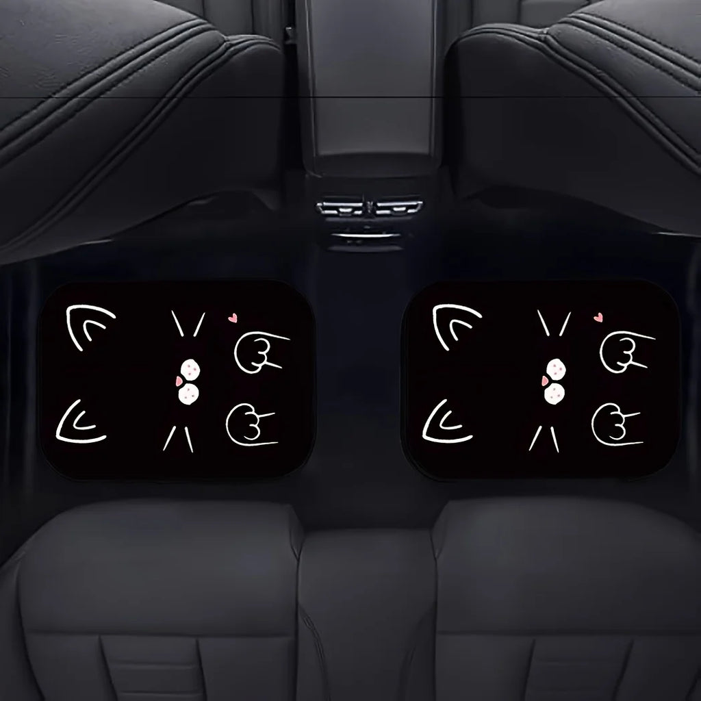 Premium 4Pcs Fit Cute Cartoon Cat Print Car Floor Mats, Front And Rear Seat All Weather Liner Protection For Most Cars, Sedans, Suv, Van for Cars, Trucks & SUVs