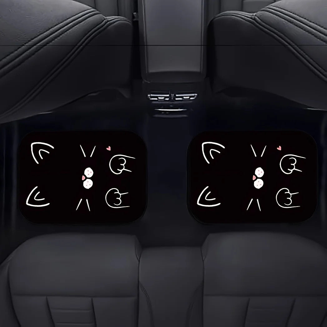 Premium 4Pcs Fit Cute Cartoon Cat Print Car Floor Mats, Front And Rear Seat All Weather Liner Protection For Most Cars, Sedans, Suv, Van for Cars, Trucks & SUVs