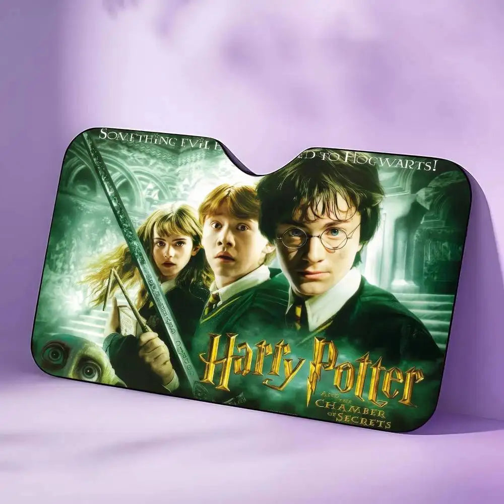 Premium Auto Windshield Sun Shade Personalized Picture Block Uv Rays Sun Visor Protector Car Sunshade Movie H H H Harry Logo Potteres for Cars, Trucks & SUVs