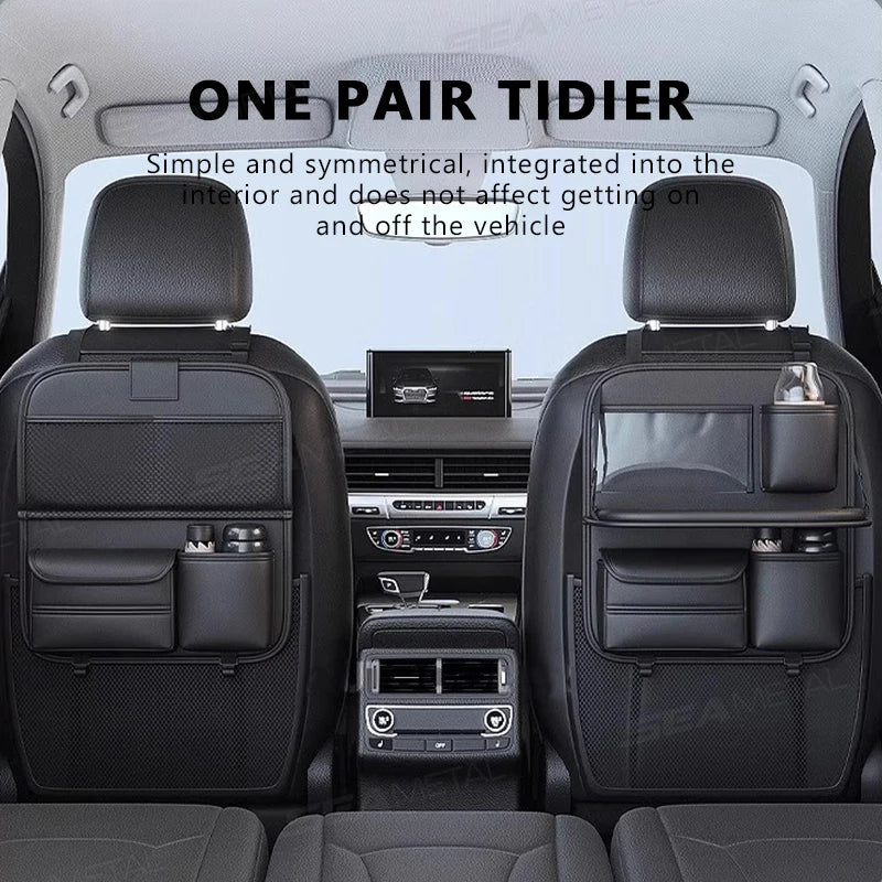 Premium Seametal Car Seat Back Storage Bag Large Capacity Multi Pocket Backseat Organizer Foldable Dining Table Tablet Tray Hanging Bag for Cars, Trucks & SUVs