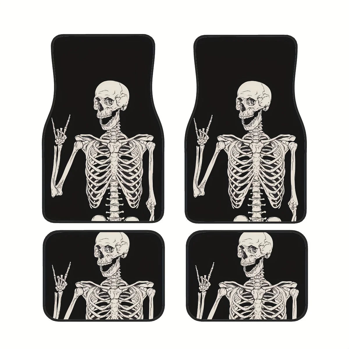 Premium 4Pcs Rock & Roll Skull Car Floor Mats Set  Fun Anime Interior Accessories, Universal, Driving Position, Funny Gift Driver for Cars, Trucks & SUVs