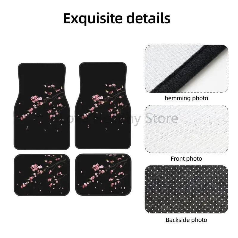 Premium Japanese Sakura Cherry Blossoms Floor Mats Of 4 Pieces Car Front And Rear Foot Mat With Rubber Backing Car Accessories Universal for Cars, Trucks & SUVs